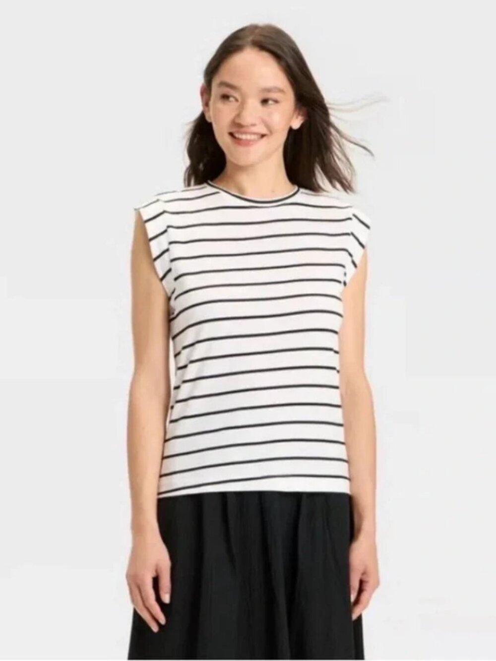 A New Day Women's Extended Short Sleeve T-Shirt Striped